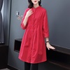 加大码女装2022秋冬欧美范时尚中长款衬衫女红色纯棉上衣衬衣
