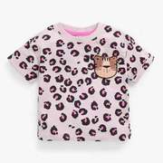 女童短袖T恤豹纹上衣8宝宝粉红色小熊半袖休闲体恤衫夏装潮T2