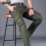 jeep吉普男士工装裤夏季宽松直筒，军绿色多口袋美式休闲长裤子