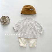 2024婴幼儿男宝宝儿童衬衫，春秋季竖条纹儿童，休闲洋气衬衣韩版时髦