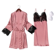 极速春夏蕾丝吊带睡袍两件套睡衣套装丝绸家居服舒适透气