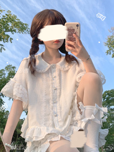 日系洛丽塔lolita内搭白衬衫，女2023夏季娃娃，领喇叭袖衬衣上衣