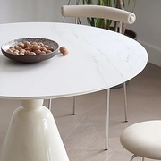 法式奶油风纯白岩板餐桌商用洽谈桌现代简约小户型圆形圣杯餐桌子