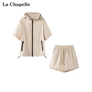 拉夏贝尔/La Chapelle 连帽外套短裤套装女夏季休闲时尚两件套