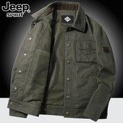 jeep男士夹克短款春秋纯棉，中年休闲宽松大码翻领，春季工装外套上衣