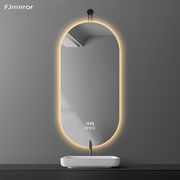 椭圆形浴室镜带灯led挂钩式厕所，卫生间智能镜防雾洗面台镜子定制