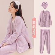 月子服冬季产后加绒加厚哺乳孕妇睡衣秋冬款产妇孕期家居服三件套