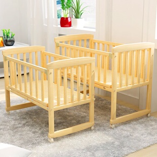 多功能实木婴儿床宝宝床儿童床可变书桌摇篮床拼接大床移动bb床