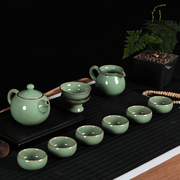 龙泉青瓷功夫茶具套装哥窑冰，裂纹c陶瓷，茶壶西施壶公道茶杯整套家