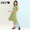 UGIZ夏季韩版女装休闲方领泡泡袖前排纽扣连衣裙女UBOD804