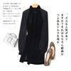 中国复古风开叉旗袍，雪纺长袖修身性感包臀连衣裙，女丝绒小黑裙