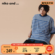 niko and ...T恤男2023年夏季横条纹宽松日系百搭短袖906740