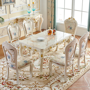欧式餐桌椅组合大理石，现代简约家用小户型，饭桌实木美式长方形桌子