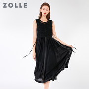 zolle因为春夏无袖蕾丝拼接雪纺连衣裙时尚，高腰显瘦气质女裙