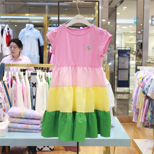 t+女童短袖拼接糖果色，连衣裙韩国童装2024年夏季多巴胺裙子