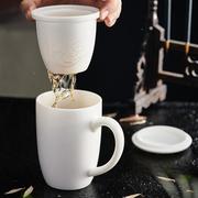 高档家用水杯带盖情侣，对杯套装大容量陶瓷办公水杯会议杯泡茶杯