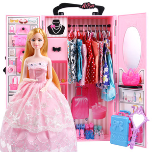儿童粉色换装衣橱 婚纱娃娃过家家玩具生日礼物套装巴比礼盒