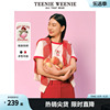 teenieweenie小熊2024年春装，红色圆领短袖棉t恤ins风短款上衣