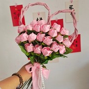 21朵川崎玫瑰花束爱心，龙柳折纸花成品，diy手工花束送女友528礼物