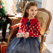 女童韩版裙套装两件套秋冬装儿童，新年服长袖，毛衣+背心网纱裙