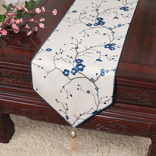 艺必旭东南亚古典桌旗复古中式棉麻布艺双层茶几台布长条桌布床旗