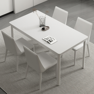 白色极简岩板餐桌椅组合轻奢现代简约小户型家用吃饭桌网红长方形