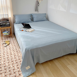 无印良品纯棉床单单件色织水洗棉格子纯色被单学生宿舍单人床0.9m