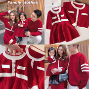 网红款红色喜庆亲子装毛衣针织衫一家三口四口母子母女装家庭装