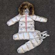 冬季宝宝羽绒服套装男童，女童背带裤套装儿童，羽绒服两件套滑雪服厚
