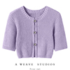 金贝绒圆珠镂空短袖纯羊绒，针织上衣紫蔚蓝宝蓝三色