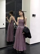 RIXO EXIT法式度假风紫色吊带裙夏季氛围感收腰褶皱连衣裙女