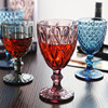 复古红酒杯彩色玻璃高脚杯创意，葡萄酒杯加厚浮雕饮料杯家用果汁杯