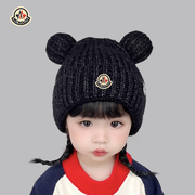 蒙口米色儿童帽秋冬套头帽，加厚保暖宝宝，毛线帽可爱护耳帽