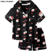 Urala pajamas黑色凯蒂猫睡衣女夏天短袖日系ins风卡通家居服套装