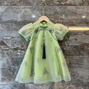 女童夏季旗袍连衣裙2023短袖，复古公主裙宝宝，中国风裙子汉服连衣裙