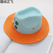 春夏男童草帽沙滩遮阳帽子儿童礼帽渔夫帽，宝宝潮帽女孩户外爵士帽