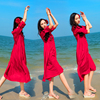 红色连衣裙女夏2023海南海边度假大码沙滩裙三亚海滩长裙超仙