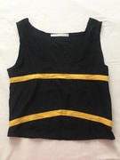 外贸原单 V领雪纺黑色黄色条纹绑带设计感无袖短款背心T恤 个性
