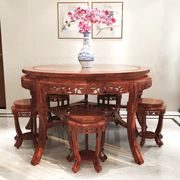 全实木餐桌椅组合圆形，带转盘新中式榆木家具家用饭桌子餐厅大圆桌