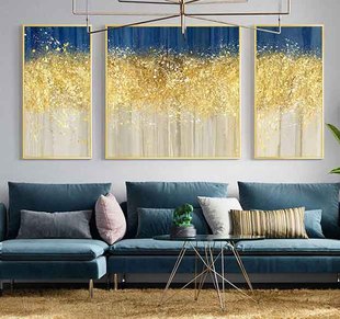 轻奢简约现代沙发背景墙三联画客厅组合画镜面金属画框抽象装饰画