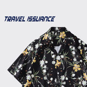 travelissuance复古古巴领短袖夏威夷风国潮牌宽松oversize衬衫