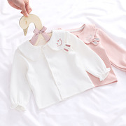 女童衬衫纯棉纯色1-3岁宝宝打底衫春秋6个月婴儿T恤上衣2024