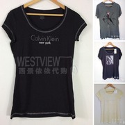 美版CK Calvin Klein全球购夏季女士舒适棉质百搭圆领短袖T恤断码