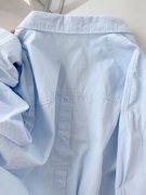 蓝色纯棉长袖衬衫女2024年春夏，内搭外穿上衣，设计感衬衣外套潮