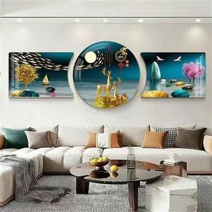 新中式客厅装饰画轻奢沙发背景，高档画壁画现代钢化，水晶山水画