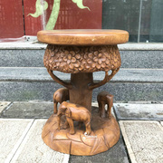 泰式木雕大象换鞋凳 泰国创意招财象实木凳 东南亚原木雕刻凳