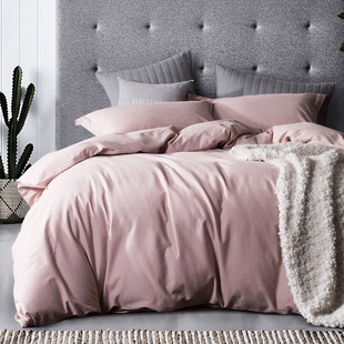 北欧秋冬季纯色四件套加厚磨毛全棉纯棉双人床单被套粉色床上用品