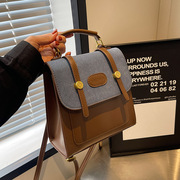 韩版时尚撞色双肩包女2023高级感手提小方包外出旅行背包书包