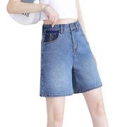 复古牛仔五分裤女夏季2023高腰阔腿显瘦设计感直筒裤薄款中裤