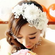 新娘全手工头饰韩式蕾丝花朵，结婚额饰珍珠水钻婚纱发饰品